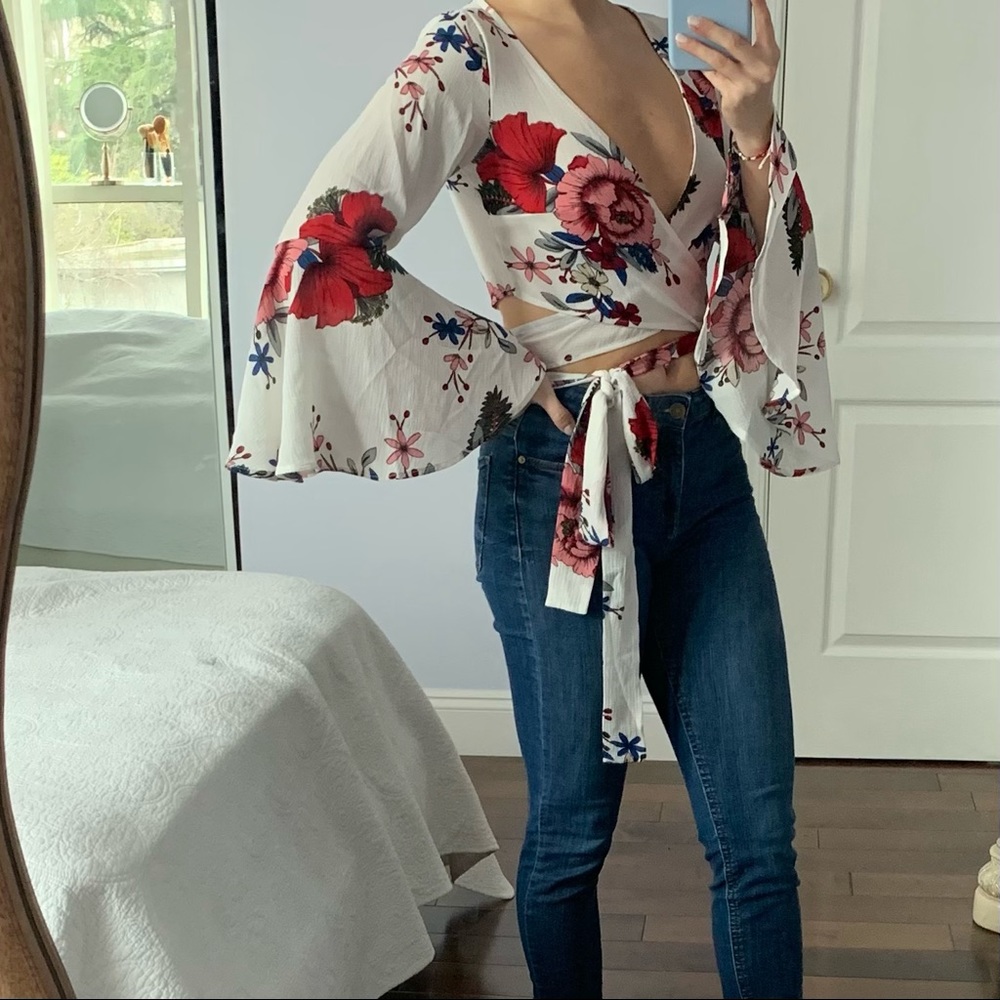 Floral Bell Cap Wrap Around Top